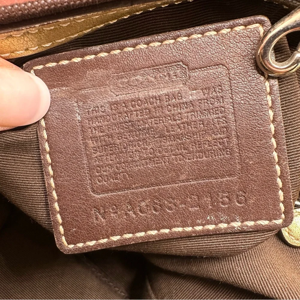 COACH Y2K Signature C Khaki Canvas Gold Leather Shoulder Tote Purse‎